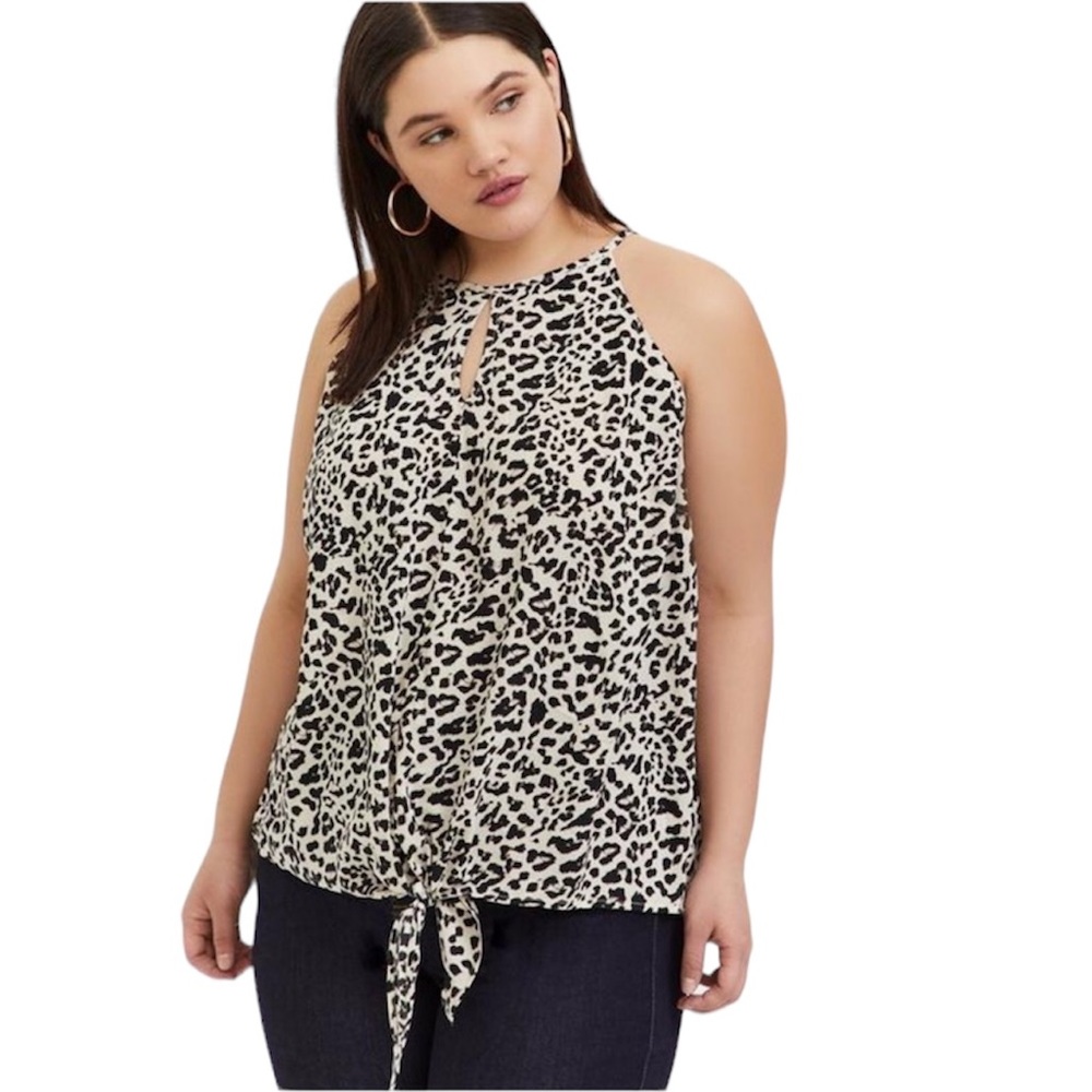 Torrid Challis Tie-Front Midi Cami size 0 plus oversized cheetah print.